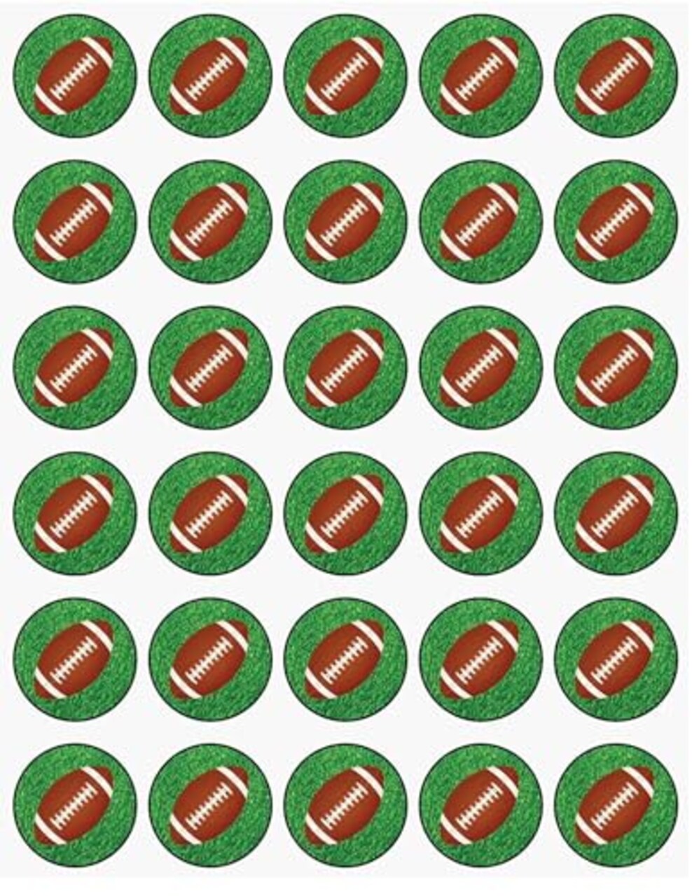 30 x Footballs in Grass Themed Edible Cupcake Toppers | Uncut on Wafer Sheet- Qty 30-1.5” each